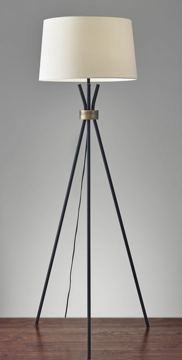 Black & Antique Brass Tripod Floor Lamp